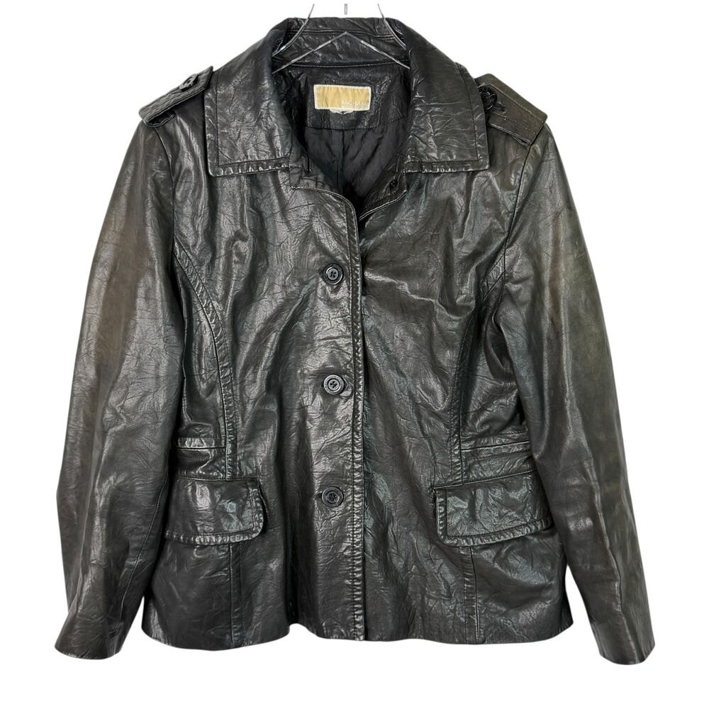 MICHAEL Michael Kors Oilslick Black Soft Leather Jacket Moto Field Coat Large - Picture 7 of 8